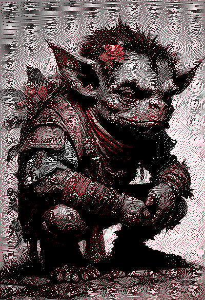 Un piccolo goblin sorridente e trasandato con un fiorellino in testa